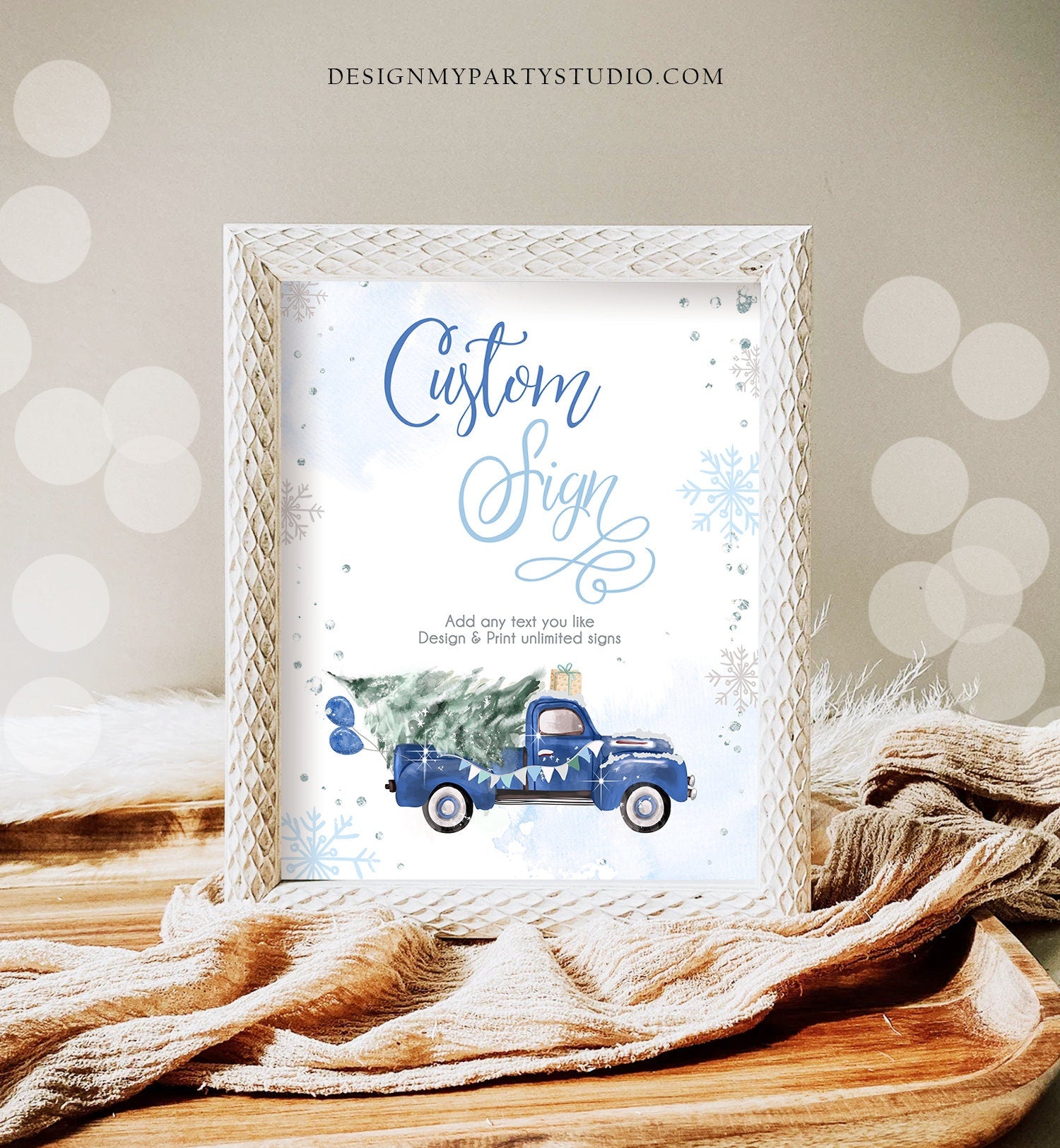 Editable Custom Sign Winter Truck Sign Winter Onederland Blue Truck Boy First Birthday Party 8x10 Digital Download Template Printable 0495