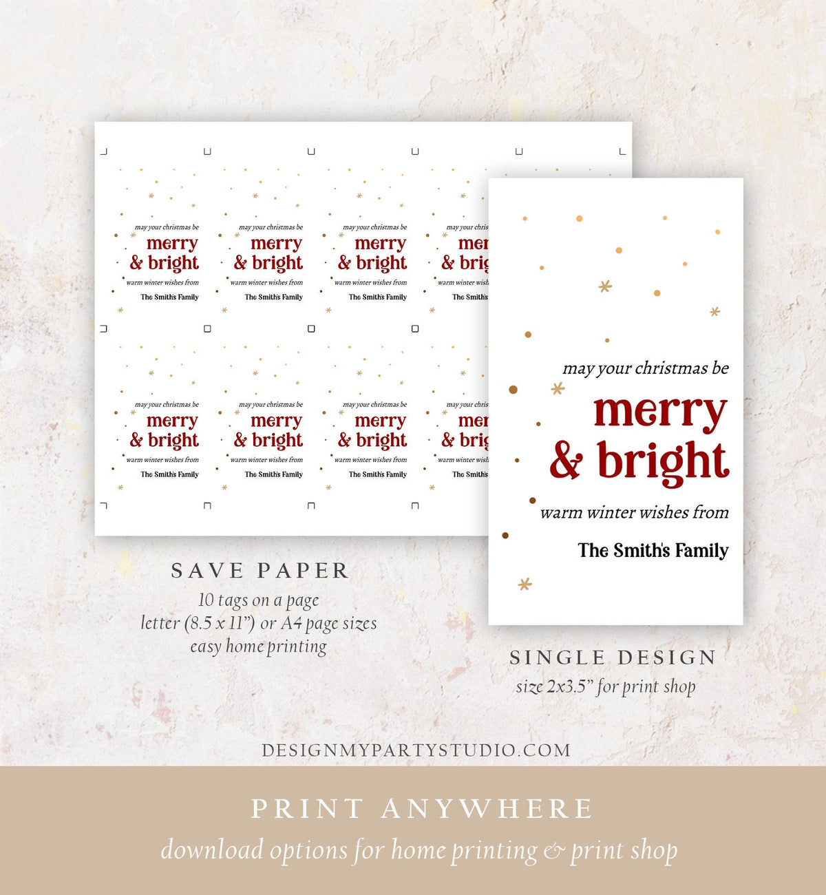 Editable Holiday Gift Tags Christmas Gift Tags Merry &amp; Bright Minimalist Holiday Labels Coworkers Digital Download Template Printable 0443