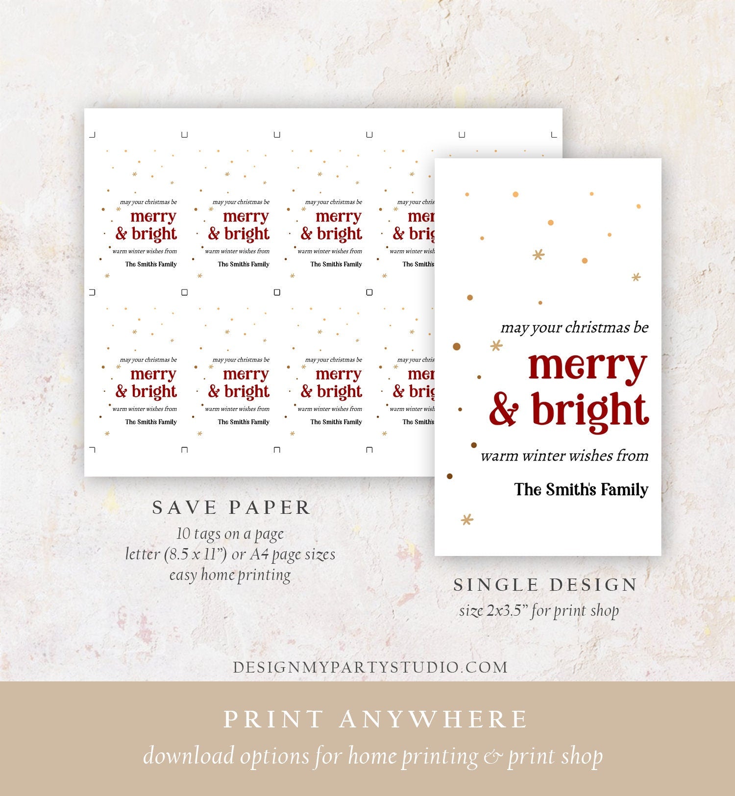 Editable Holiday Gift Tags Christmas Gift Tags Merry & Bright Minimalist Holiday Labels Coworkers Digital Download Template Printable 0443