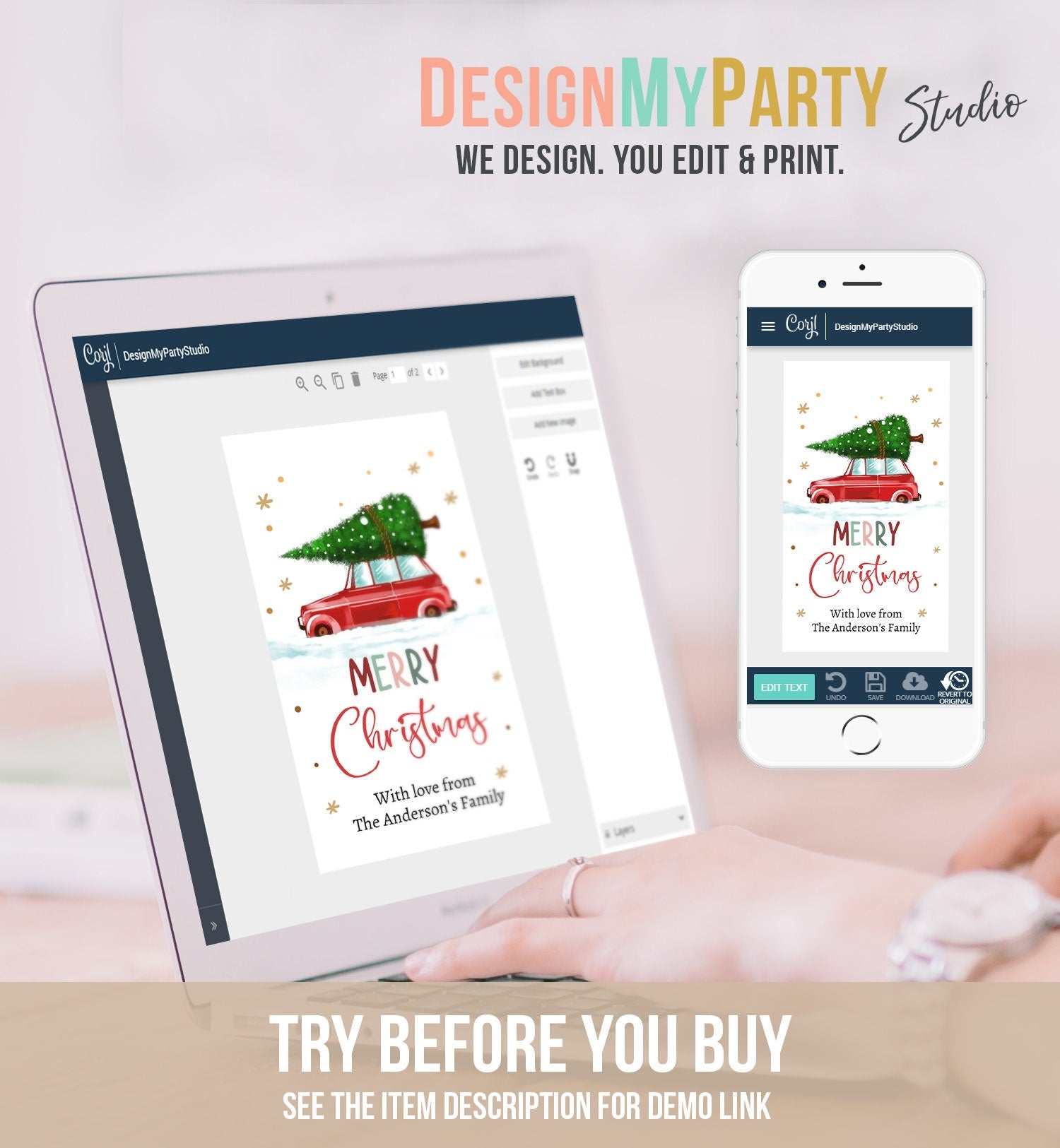 Editable Merry Christmas Gift Tag Personalized Holiday Tag Holiday Labels Tree Car Winter Teacher Digital Download Template Printable 0443