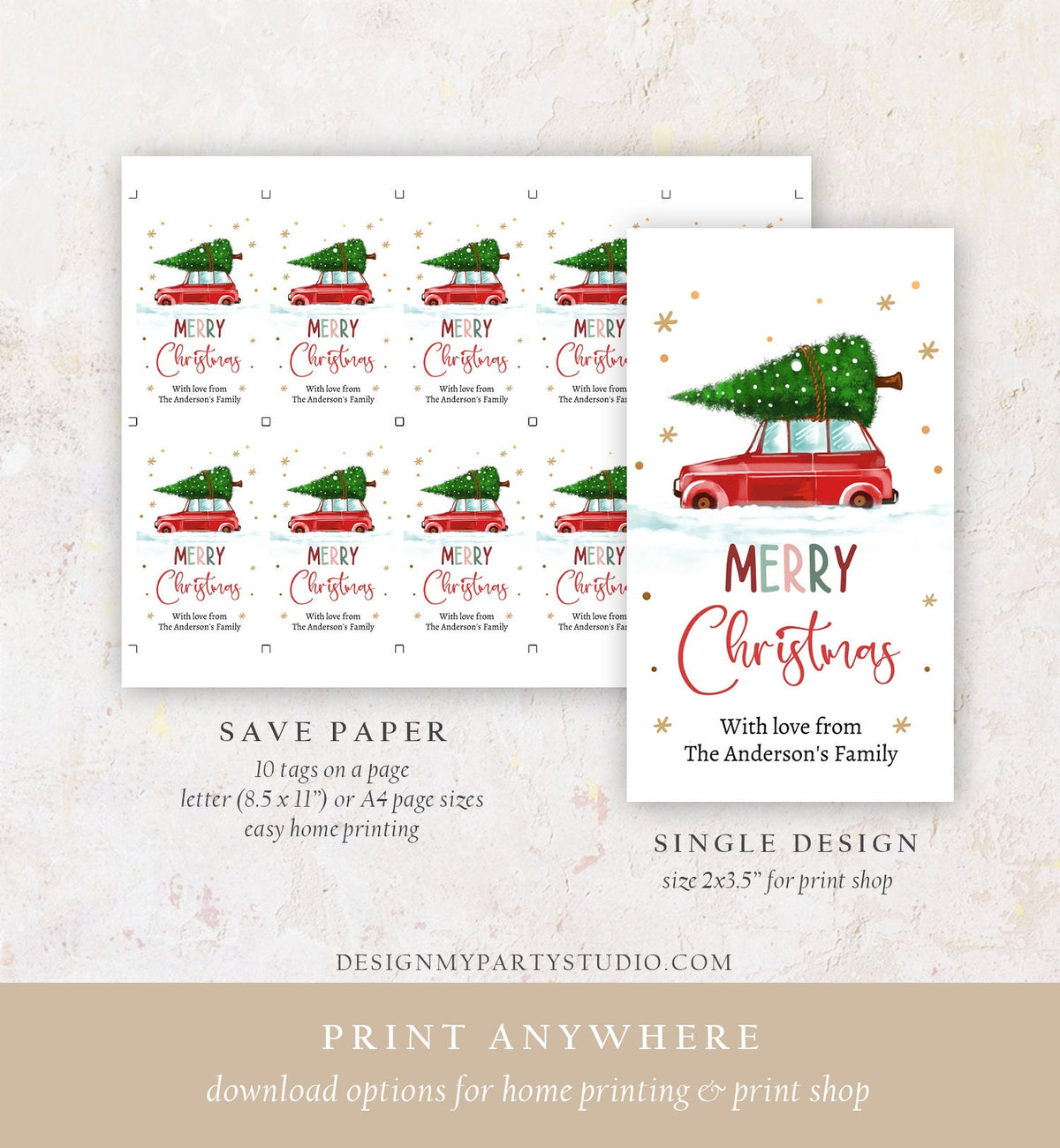 Editable Merry Christmas Gift Tag Personalized Holiday Tag Holiday Labels Tree Car Winter Teacher Digital Download Template Printable 0443