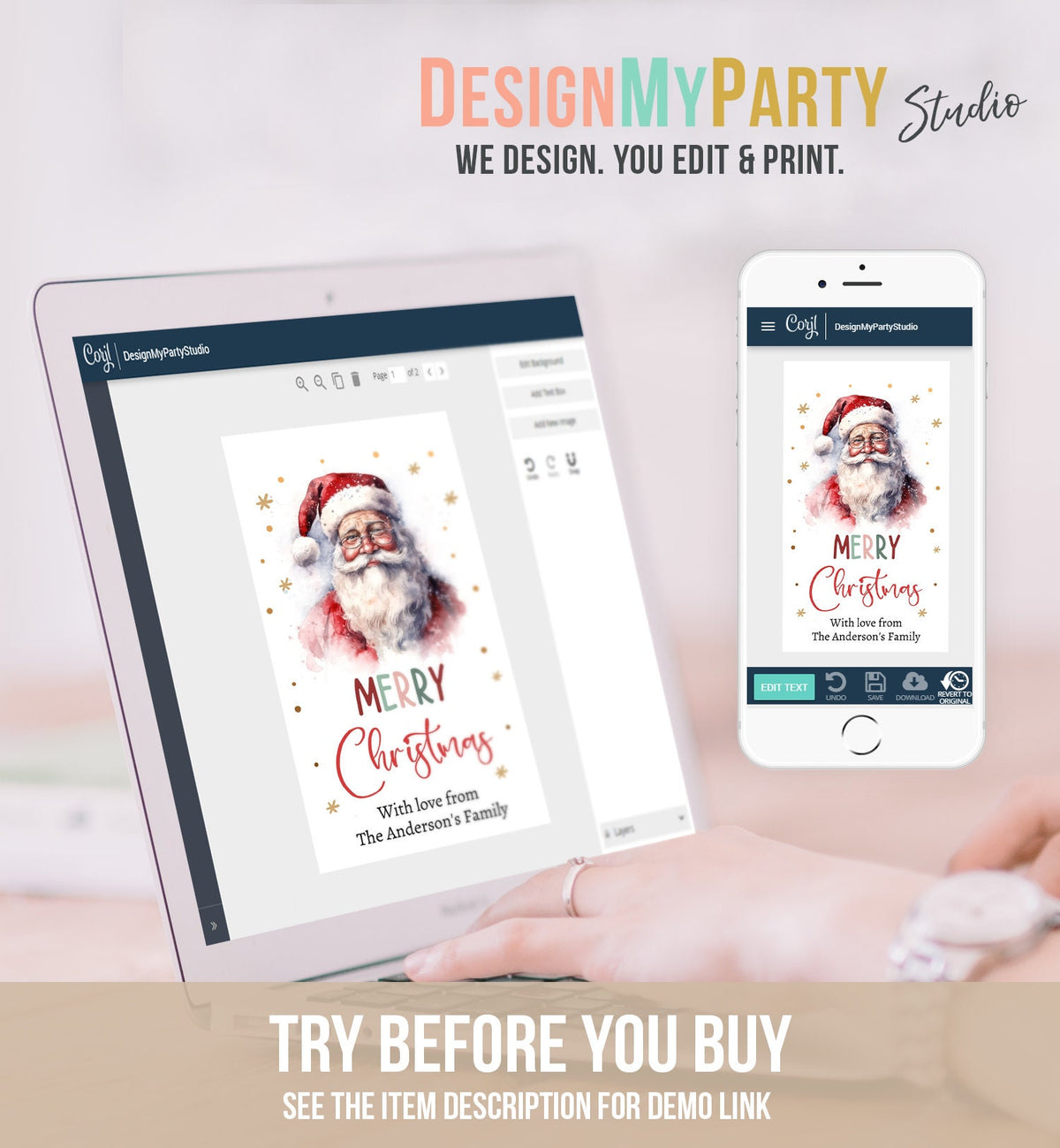 Editable Christmas Gift Tags Holiday Favor Tags Merry Christmas Holiday Tags Holiday Labels Santa Claus Family Download Printable Corjl 0443