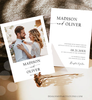 Editable Minimalist Modern Wedding Invitation Rustic Wedding Photo Card Boho Rustic Modern Calligraphy Template Printable 0493
