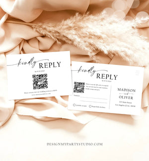 Editable Minimalist Modern Wedding RSVP Card RSVP Online QR Code Response Card Boho Rustic Modern Calligraphy Template Printable 0493