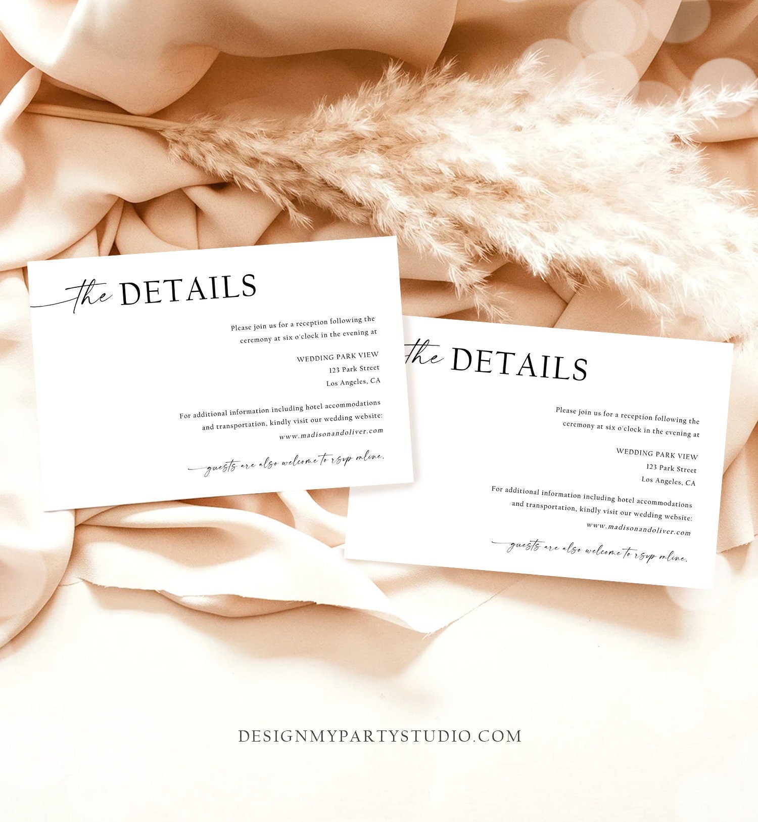 Editable Minimalist Modern Wedding Details Card Insert Enclosure Regis - Design My Party Studio editable-minimalist-modern-wedding-details-card-insert-enclosure-regis-design-my-party-studio