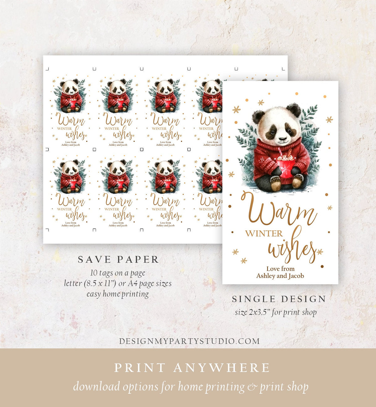 Editable Warm Wishes Tag Personalized Christmas Tag Hot Cocoa Tag Holiday Gift Tag Hot Chocolate Digital Download Template Printable 0443