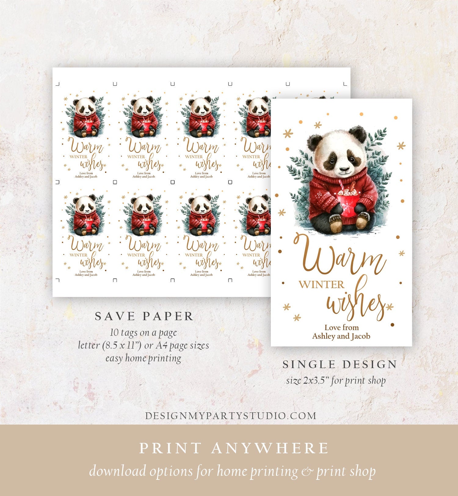 Editable Warm Wishes Tag Personalized Christmas Tag Hot Cocoa Tag Holiday Gift Tag Hot Chocolate Digital Download Template Printable 0443