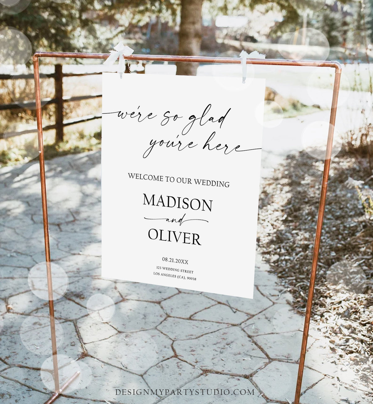 We&#39;re So Glad You&#39;re Here Minimalist Wedding Welcome Sign Boho Rustic Modern Calligraphy Welcome Poster Digital Template Printable 0493