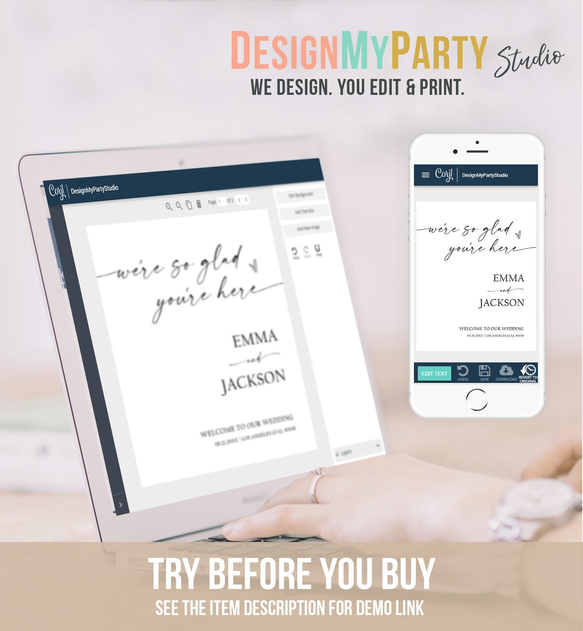 We&#39;re So Glad You&#39;re Here Minimalist Wedding Welcome Sign Boho Rustic Modern Calligraphy Welcome Poster Digital Template Printable 0493