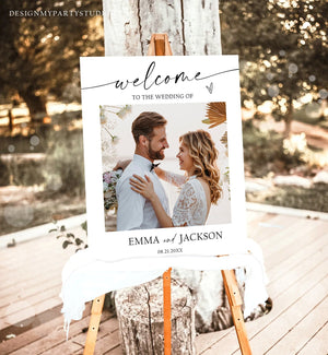 Photo Wedding Welcome Sign Minimalist Modern Boho Photo Poster Calligraphy Welcome Couples Shower Digital Template Printable 0493