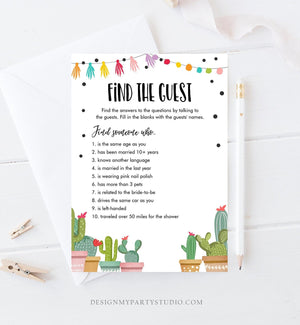 Editable Find the Guest Bridal Shower Game Cactus Fiesta Mexican Coed Shower Games Succulent Wedding Activity Corjl Template Printable 0254