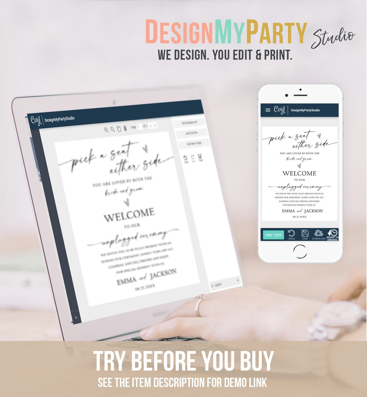 Editable Pick A Seat Minimalist Wedding Welcome Sign Unplugged Ceremony Boho Rustic Modern Calligraphy Digital Template Printable 0493