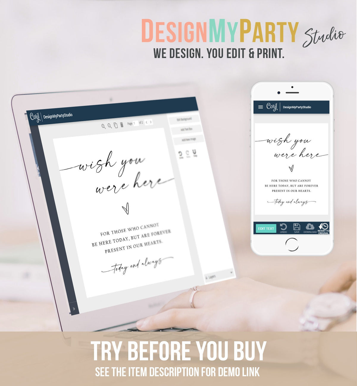 Editable Wish You Were Here Sign Minimalist Memorial Sign Modern Wedding In Loving Memory Boho Rustic Digital Download Printable 0493