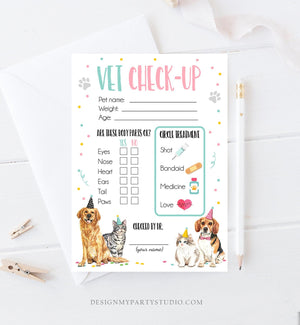 Vet Check Up Exam Sheet Pet Check-Up Dog Cat Birthday Party Puppy Kitten Vet Hospital Adoption Adopt a Pet Girl Download Printable 0384