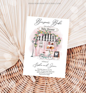 Editable Paris Baby Shower Invitation Bonjour Bebe French Patisserie Parisian Tea Party Floral Pink Printable Template Corjl Digital 0441