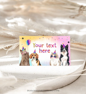 Editable Cats and Dogs Food Labels Kitten Birthday Place Card Tent Card Puppy Dog Pawty Pet Party Animals Girl Printable Template Corjl 0460