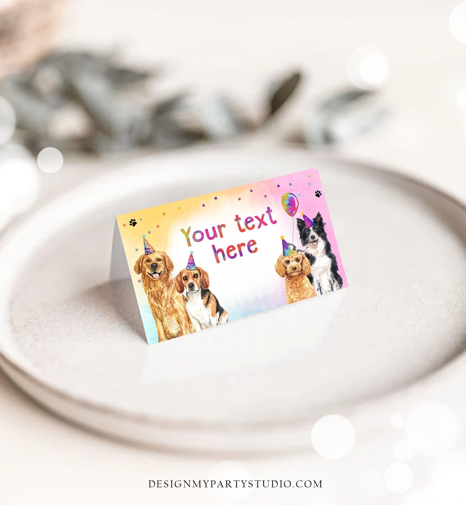 Editable Dog Food Labels Dog Birthday Place Card Tent Card Party Animals Puppy Party Pet Vet Doggy Shelter Printable Template Corjl 0460