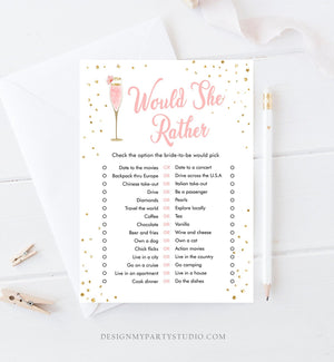 Editable Would She Rather Bridal Shower Game Brunch and Bubbly Who Knows Bride Best Wedding Activity Gold Corjl Template Printable 0150