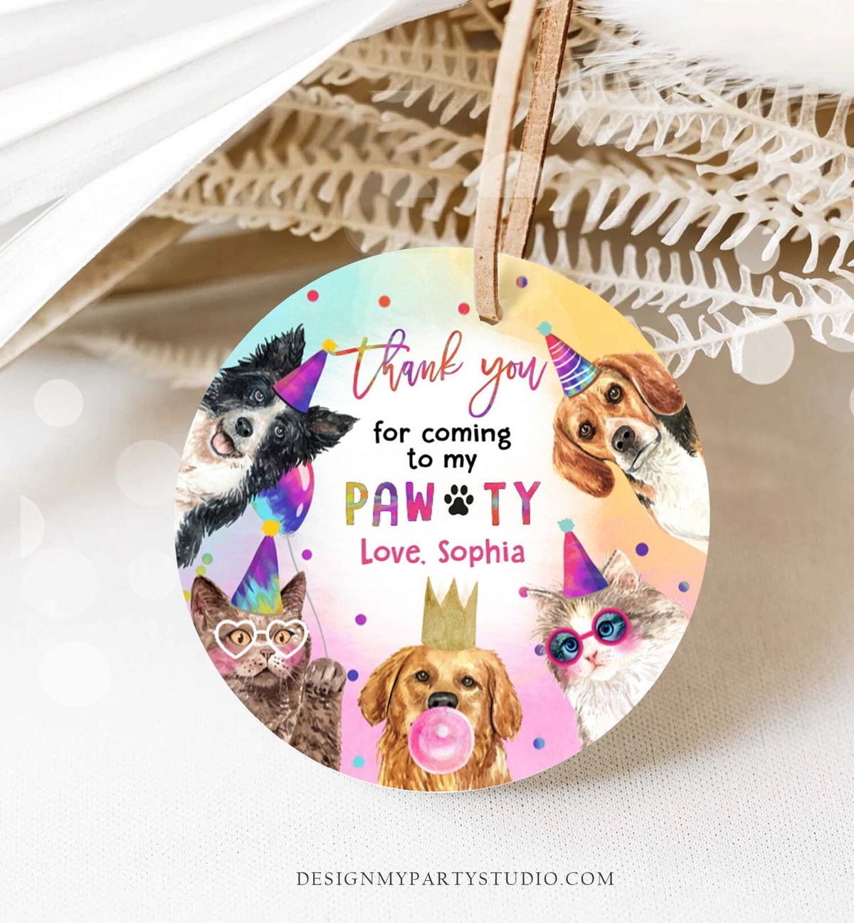 Editable Cats and Dogs Birthday Favor Tags Puppy Birthday Thank you Tag Kitten Pet Party Animals Stickers Digital Template PRINTABLE 0460