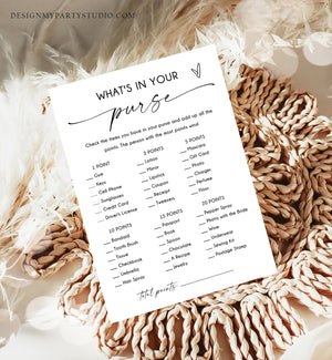 Editable What's in Your Purse Bridal Shower Game Minimalist Modern Wedding Activity Shower Activity Corjl Template Printable 0493