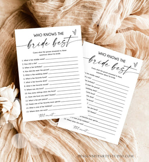 Editable Who Knows the Bride Best Bridal Shower Game Minimalist Modern Wedding Activity Couples Activity Corjl Template Printable 0493