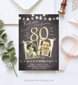 Editable 80th Birthday Invitation ANY AGE Chalkboard Rustic Adult Eighty Photo Vintage Jubilee Anniversary Download Corjl Template 0230