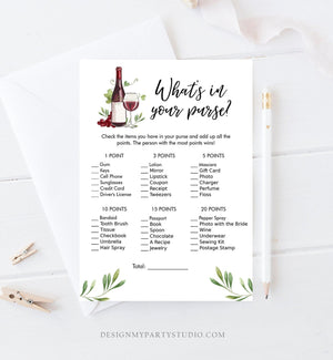 Editable What's in Your Purse Bridal Shower Game Wine Tasting Vineyard Grapes Wine Bottles Wedding Outdoor Napa Download Corjl Template 0234