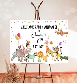 Editable Party Animals Welcome Sign Party Animal Sign Zoo Safari Welcome Jungle Sign Birthday Animals Girl Template PRINTABLE Corjl 0482