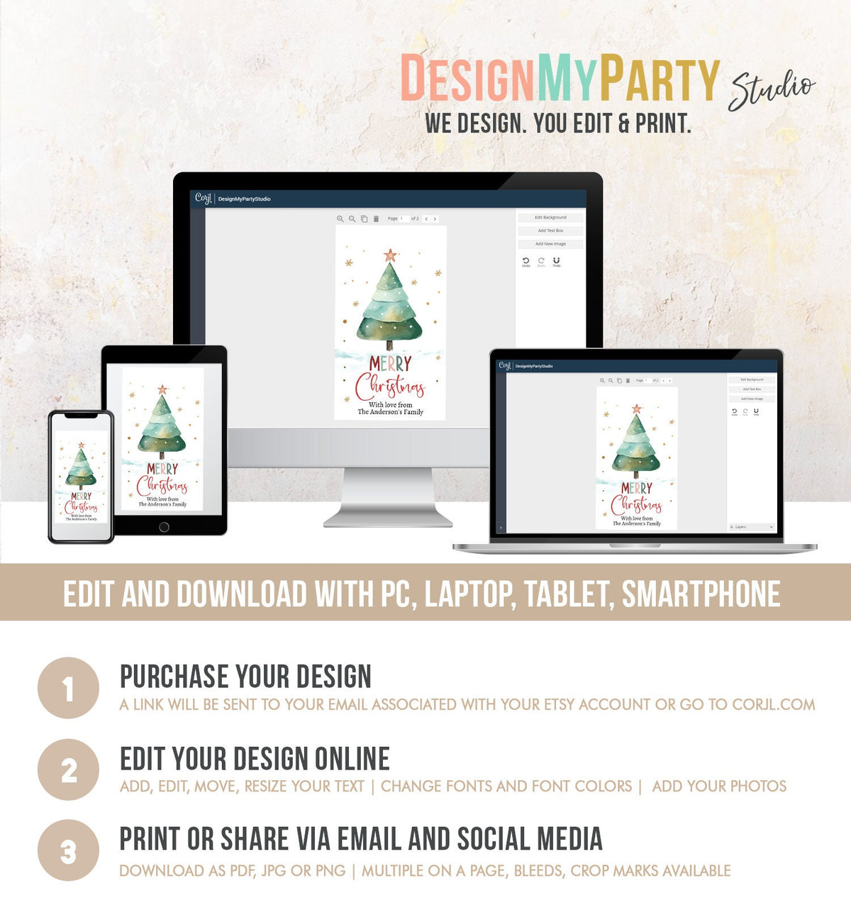 Editable Christmas Favor Tags Holiday Gift Tags Merry Christmas Holiday Tags Holiday Labels Tree Gold Teacher Download Printable Corjl 0443