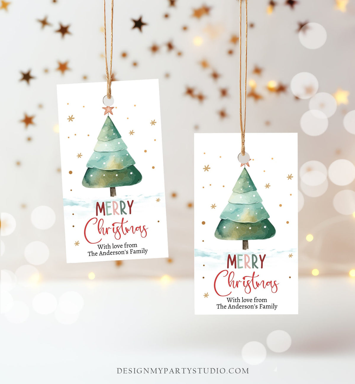 Editable Christmas Favor Tags Holiday Gift Tags Merry Christmas Holiday Tags Holiday Labels Tree Gold Teacher Download Printable Corjl 0443