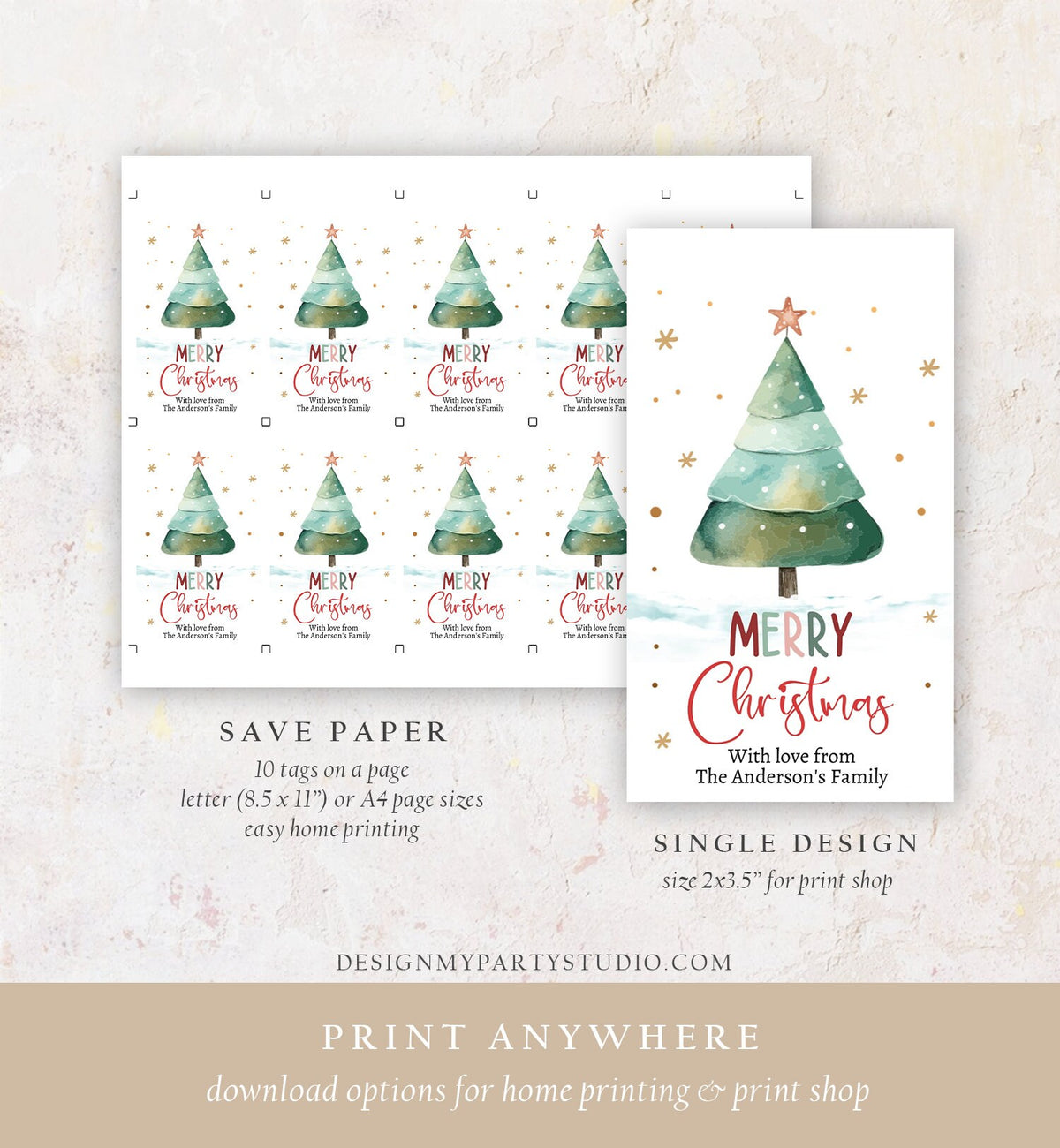 Editable Christmas Favor Tags Holiday Gift Tags Merry Christmas Holiday Tags Holiday Labels Tree Gold Teacher Download Printable Corjl 0443