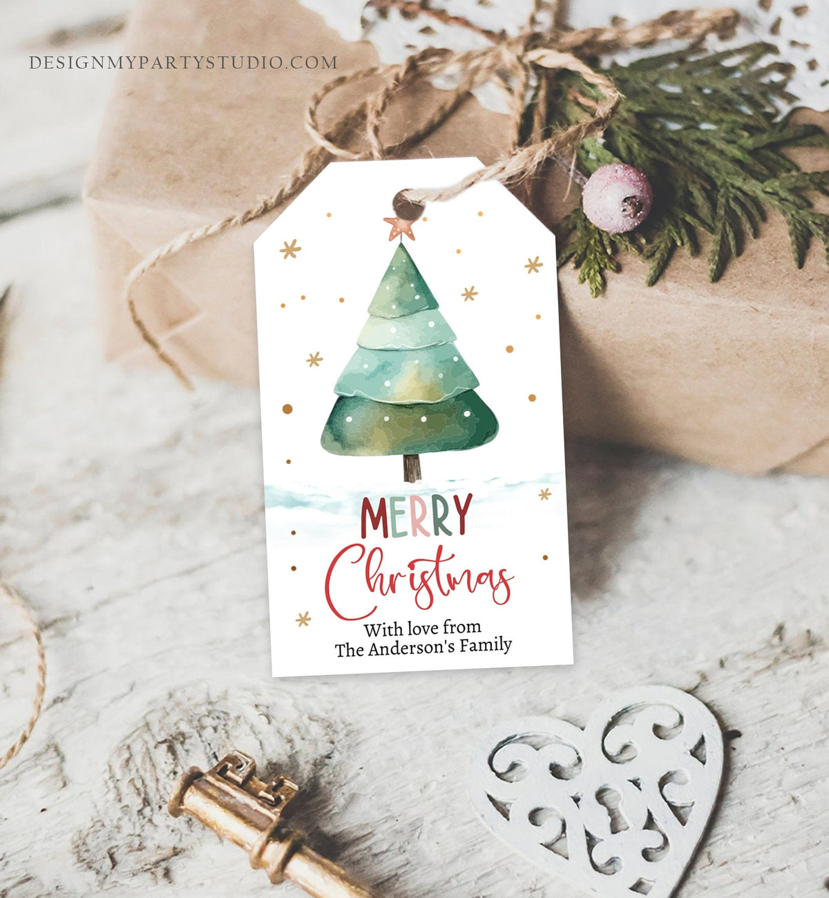 Editable Christmas Favor Tags Holiday Gift Tags Merry Christmas Holiday Tags Holiday Labels Tree Gold Teacher Download Printable Corjl 0443