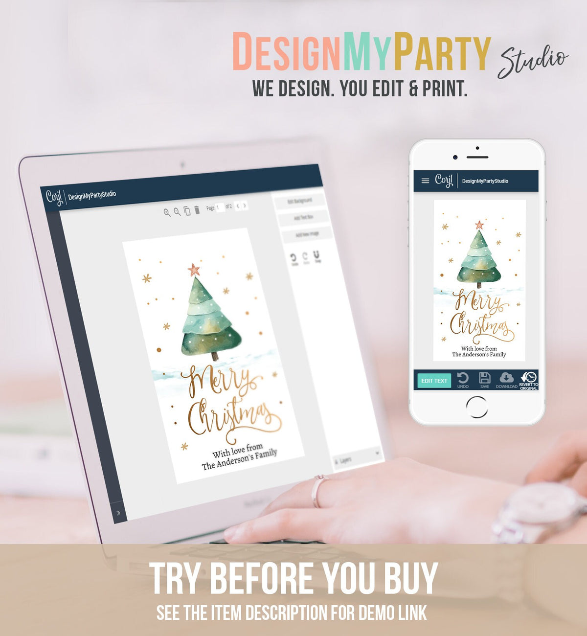 Editable Christmas Favor Tag Holiday Gift Tag Merry Christmas Holiday Labels Tree Gold Teacher Digital Download Template Printable 0443