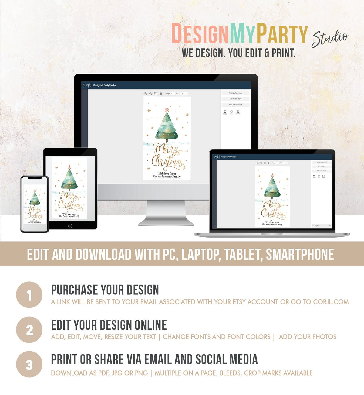 Editable Christmas Favor Tag Holiday Gift Tag Merry Christmas Holiday Labels Tree Gold Teacher Digital Download Template Printable 0443
