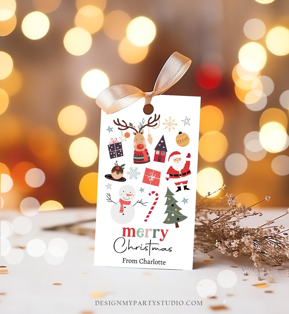 Editable Christmas Gift Tags Holiday Favor Tags Merry Christmas Holiday Tags Holiday Labels Santa Claus Family Download Printable Corjl 0443