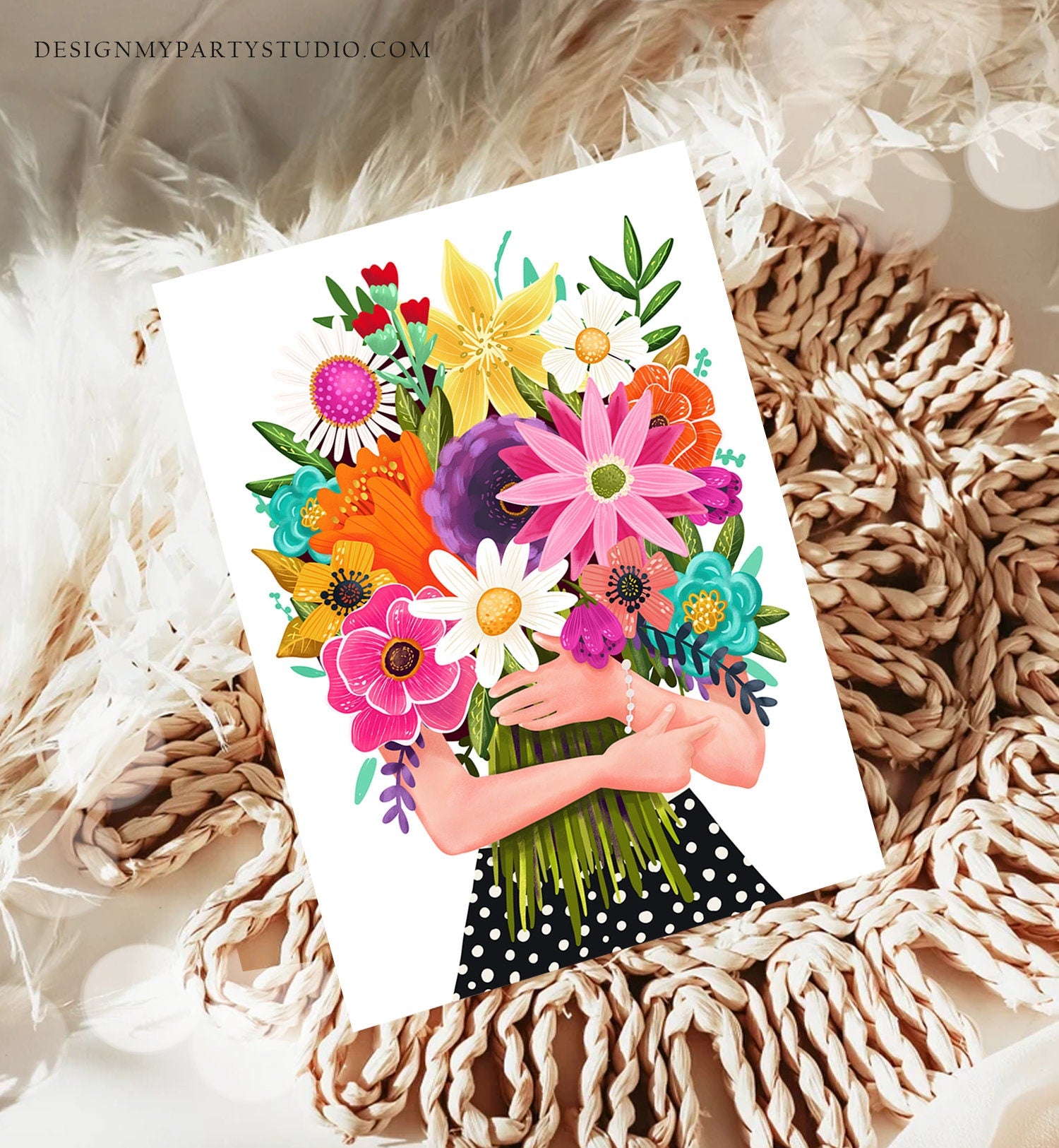 Happy Birthday Card Flowers Floral Birthday Greeting Card Colorful Woman Mother Grandmother Friend 5x7 Digital Printable Instant Download