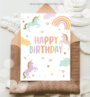 Happy Birthday Card Unicorn Birthday Greeting Card Unicorn Magical Rainbow Girl Daughter Friend 5x7 DIGITAL PRINTABLE Instant Download