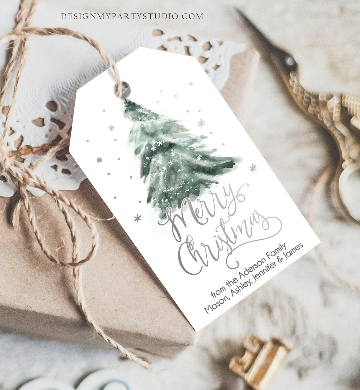 Editable Christmas Favor Tags Holiday Gift Tags Merry Christmas Holiday Tags Holiday Tree Silver Download Template Printable 0363 0443
