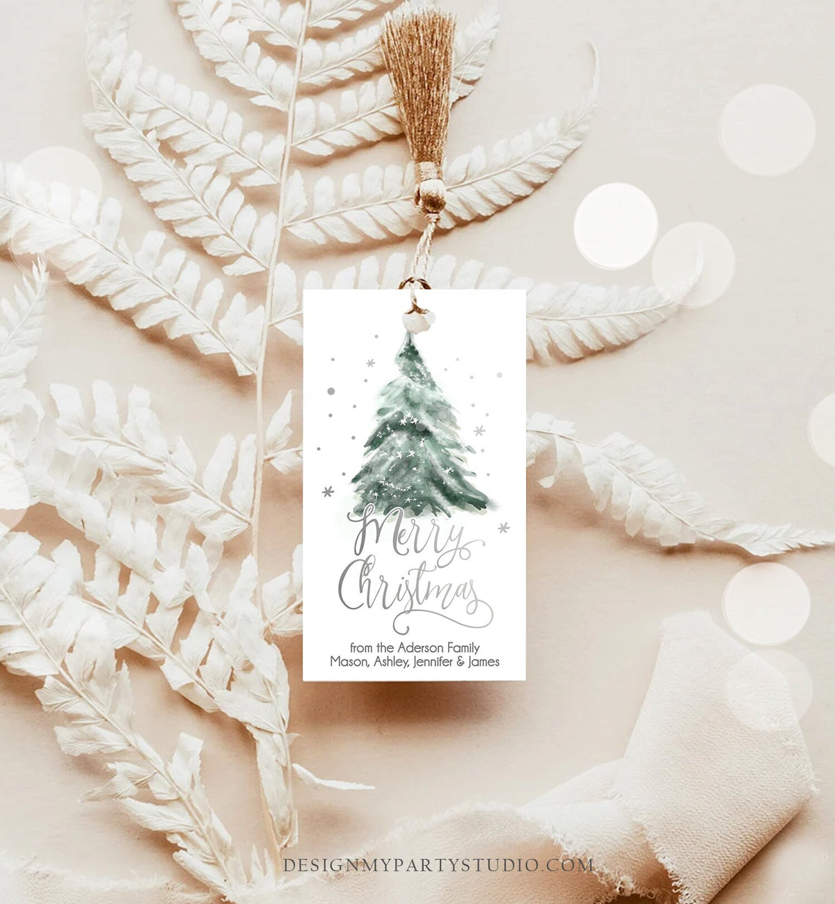 Editable Christmas Favor Tags Holiday Gift Tags Merry Christmas Holiday Tags Holiday Tree Silver Download Template Printable 0363 0443