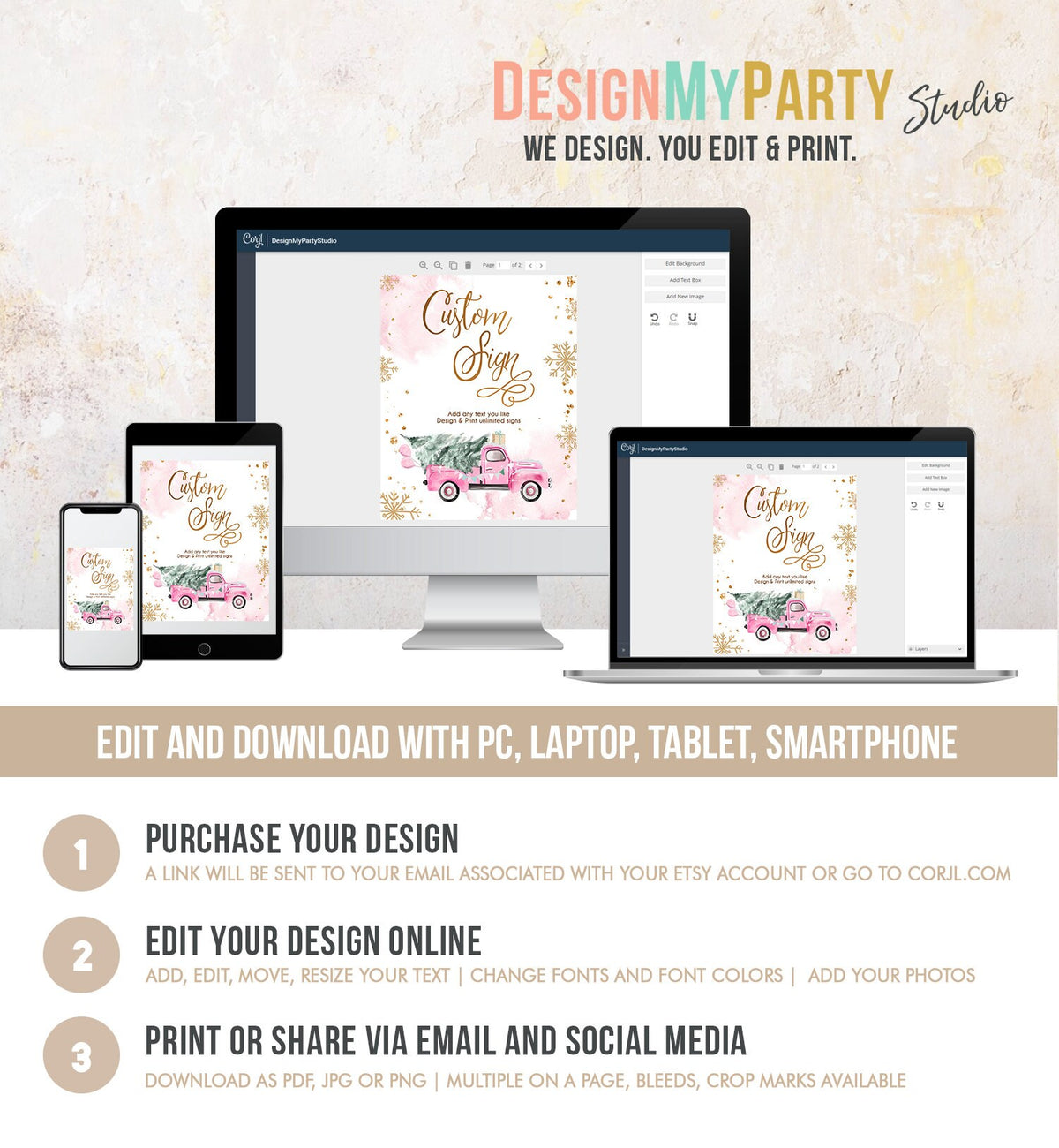 Editable Custom Sign Winter Truck Sign Winter Onederland Pink Truck Girl First Birthday Party 8x10 Digital Download Template Printable 0495