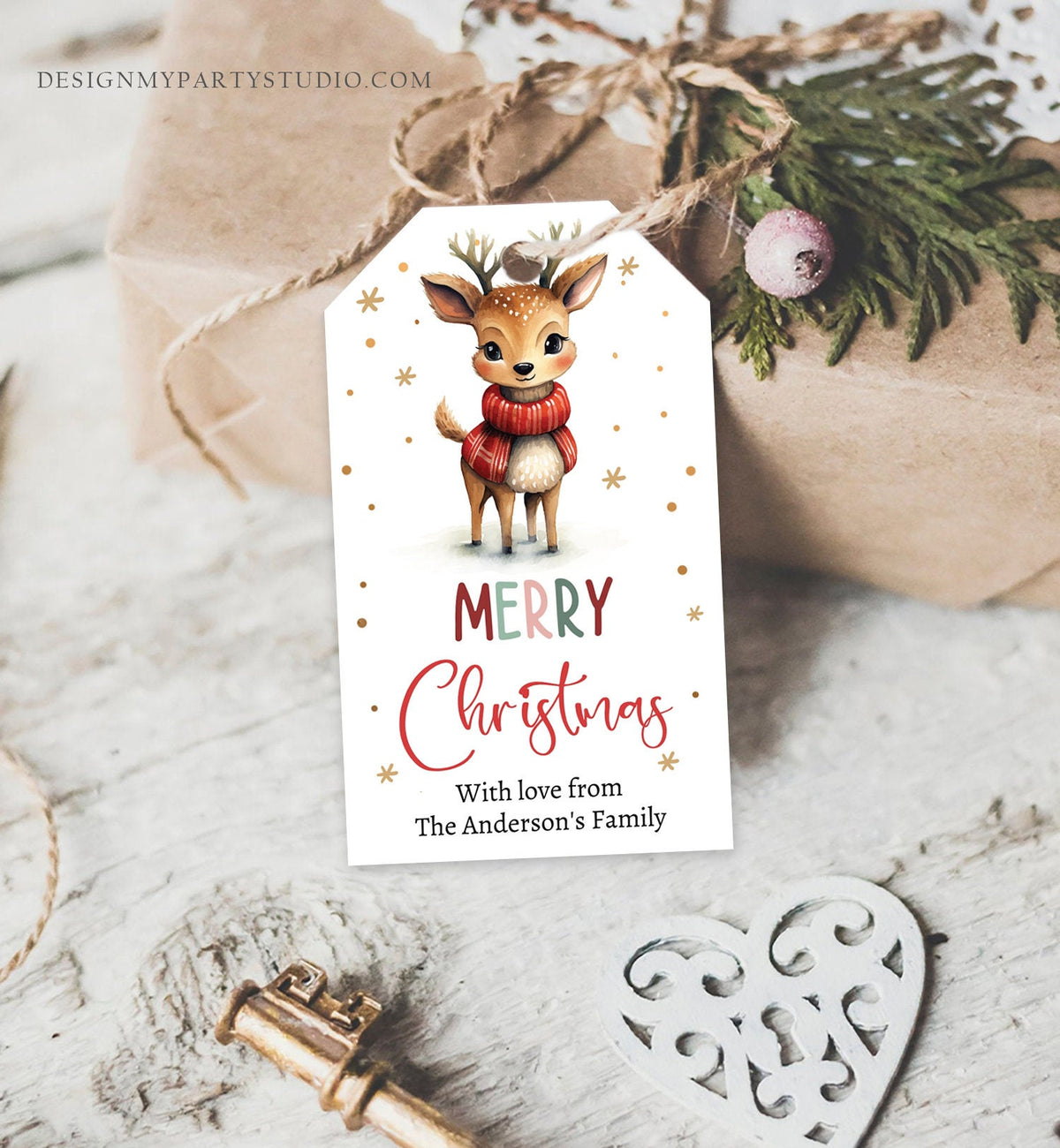 Editable Christmas Gift Tag Holiday Favor Tag Merry Christmas Holiday Tag Holiday Deer Santa Family Digital Download Template Printable 0443