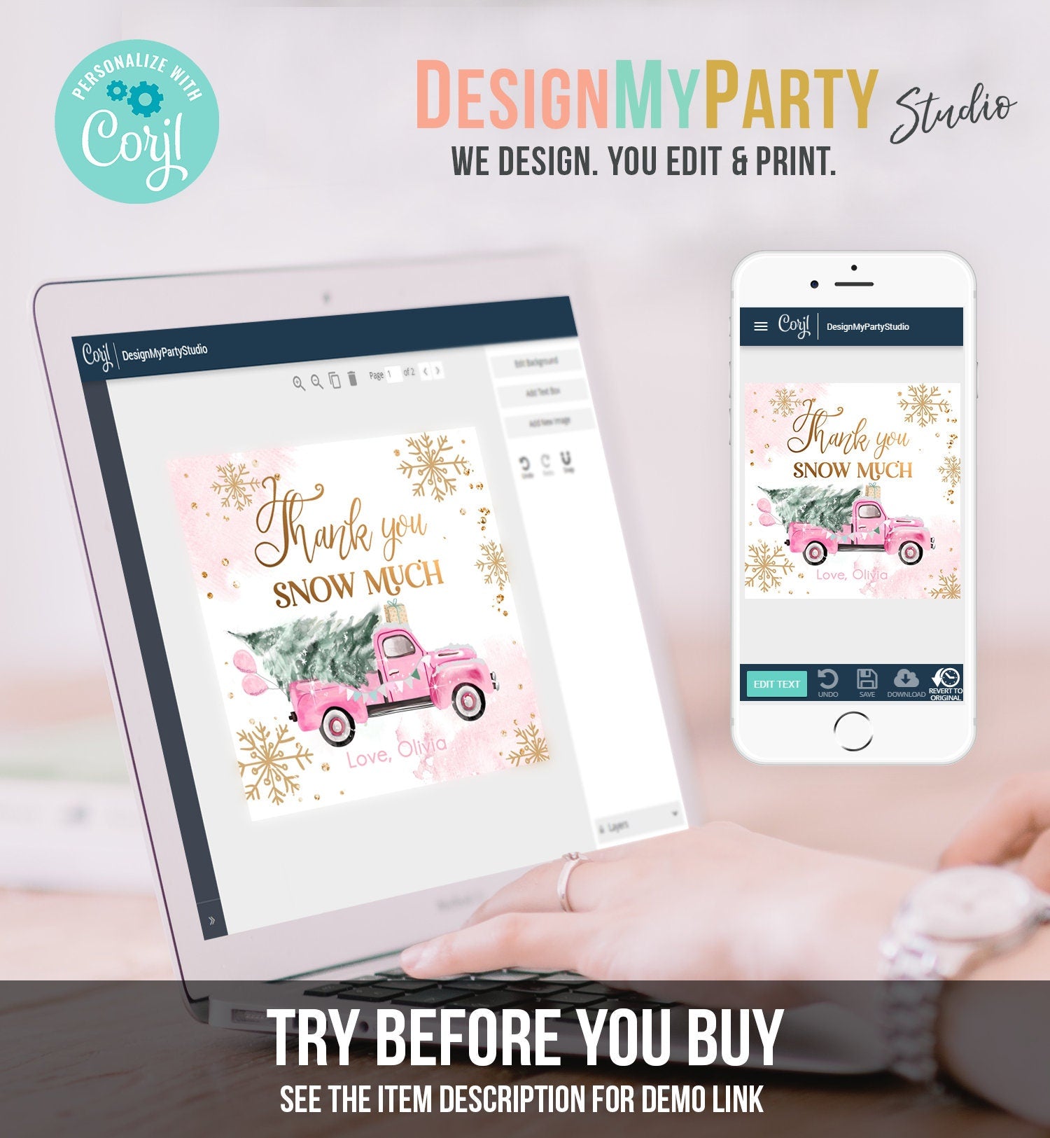Editable Winter Onederland Favor Tag Christmas Tree Thank You Snow Much Pink Truck Birthday 1st Winter Gift Tag Pink Template Printable 0495