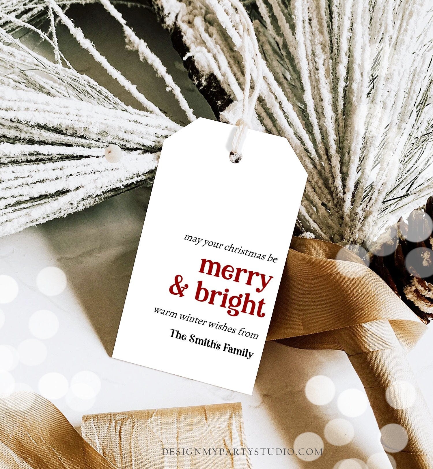 Editable Holiday Gift Tags Christmas Gift Tags Merry & Bright Minimalist Holiday Labels Coworkers Digital Download Template Printable 0443