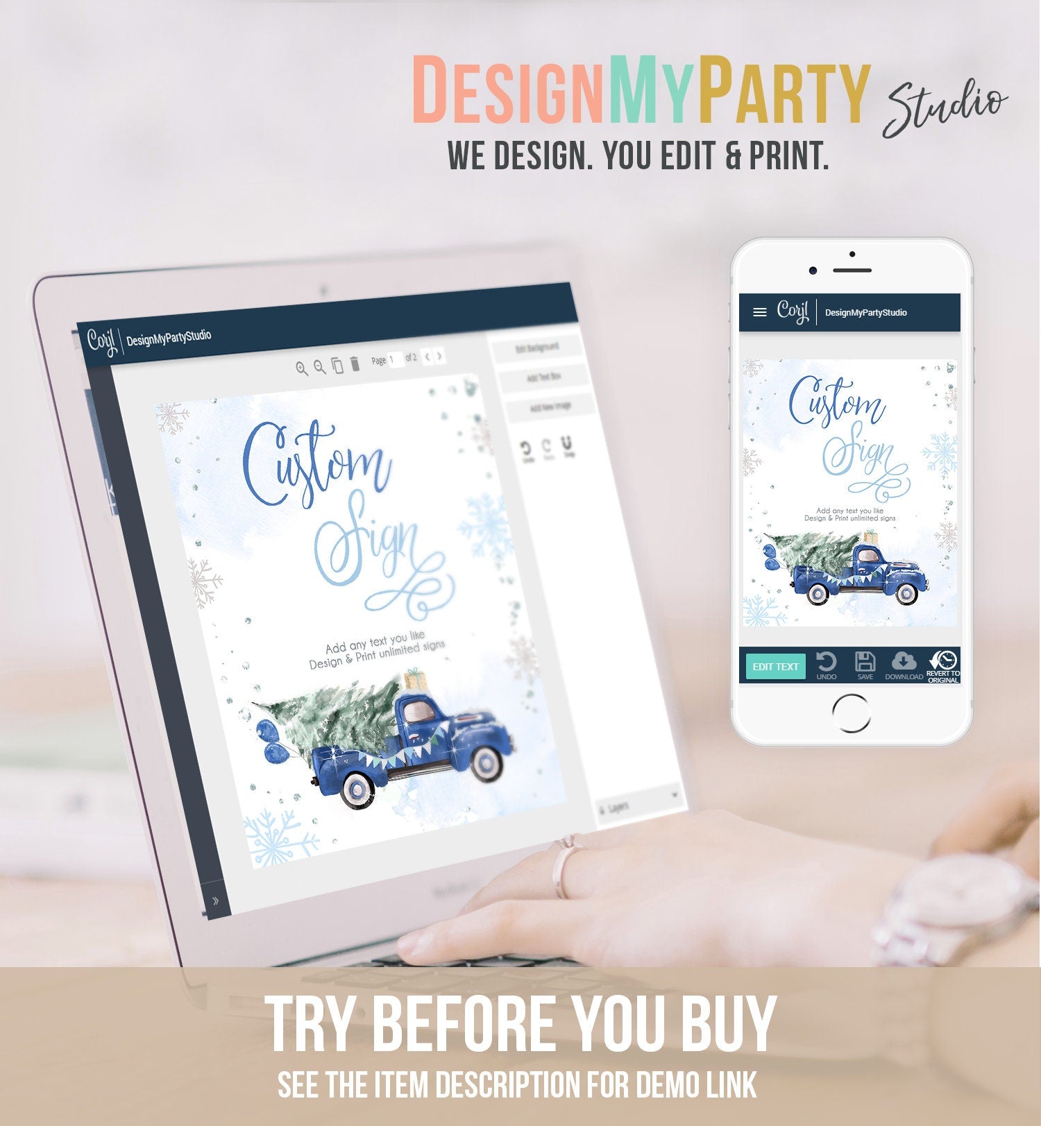 Editable Custom Sign Winter Truck Sign Winter Onederland Blue Truck Boy First Birthday Party 8x10 Digital Download Template Printable 0495