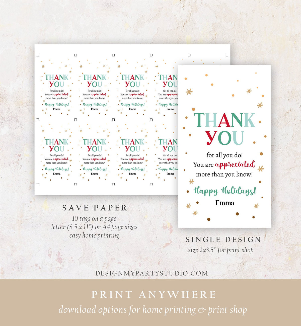 Editable Thank you for all you do Favor Tag Christmas Gift Tag Holiday Appreciation Teacher Family Staff Digital Template Printable 0443