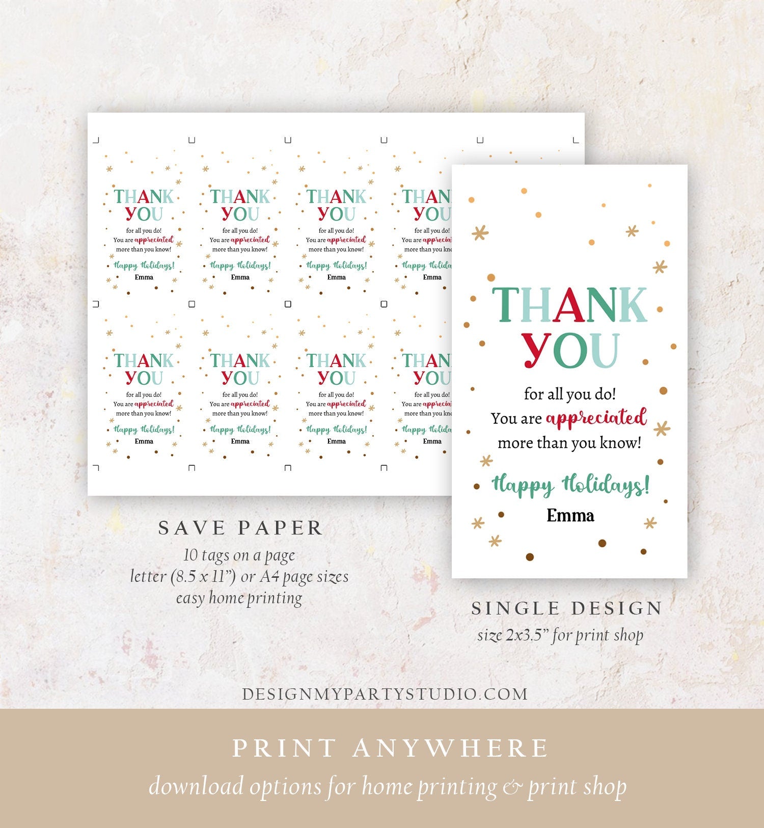 Editable Thank you for all you do Favor Tag Christmas Gift Tag Holiday Appreciation Teacher Family Staff Digital Template Printable 0443