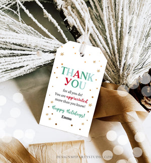 Editable Thank you for all you do Treat Tags Christmas Gift Tag Holiday Appreciation Teacher Family Staff Printable Template Corjl 0443