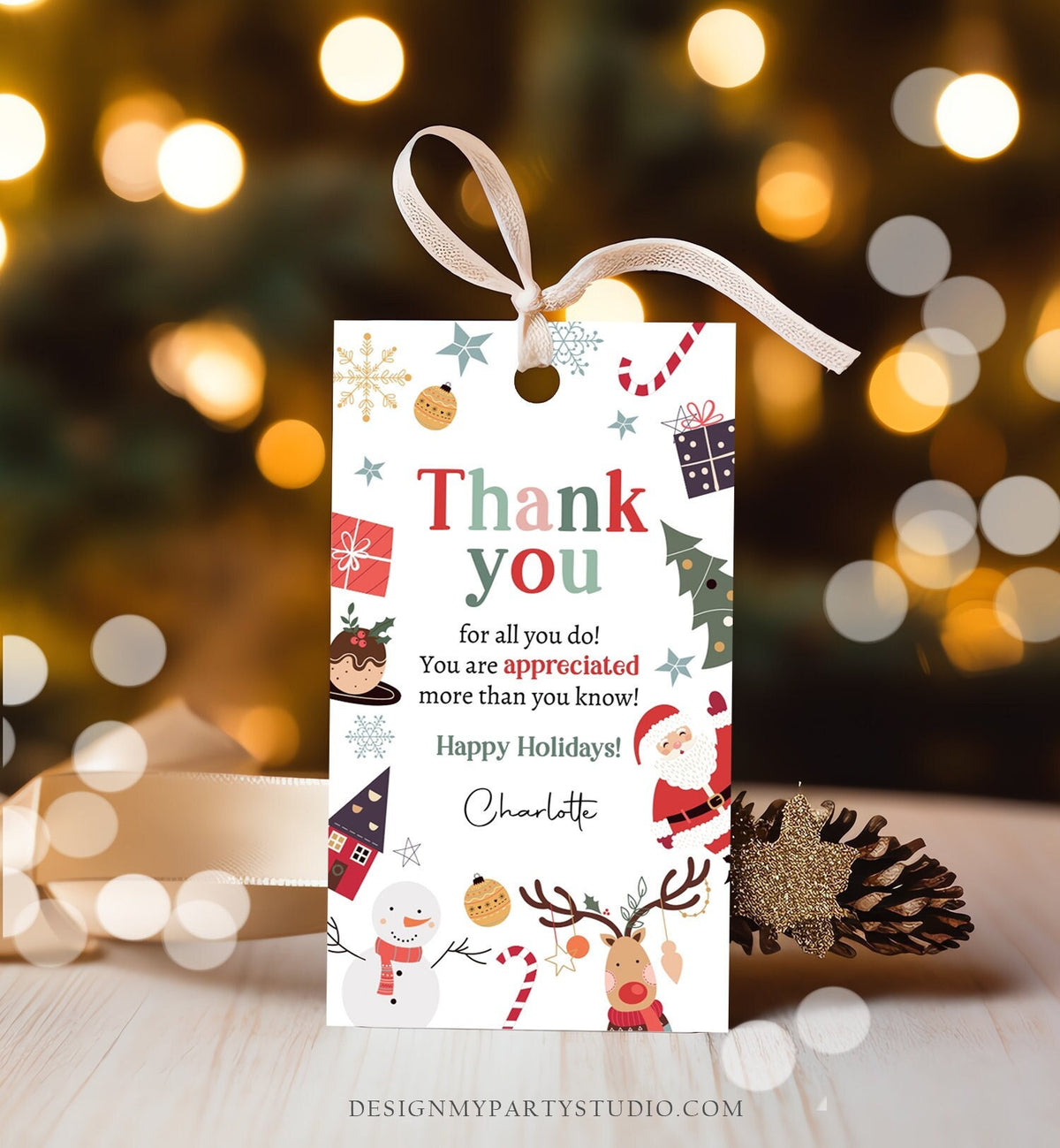 Editable Thank you for all you do Favor Tag Christmas Gift Tag Holiday Appreciation Teacher Family Staff Digital Template Printable 0443