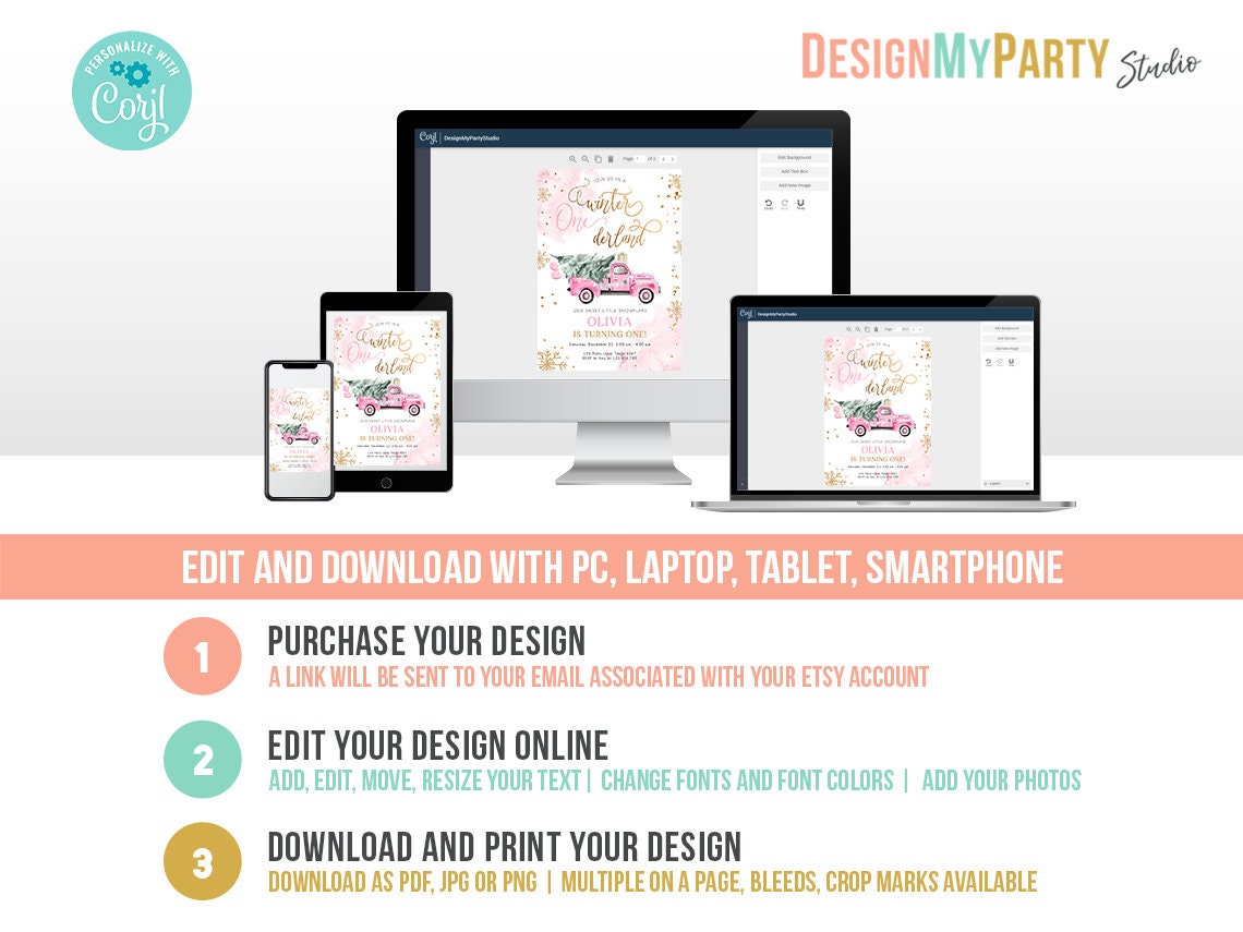 Winter ONEderland Birthday Bundle Christmas Winter Pink Truck Girl First Birthday Tree Snowflakes Watercolor Digital Template Printable 0495