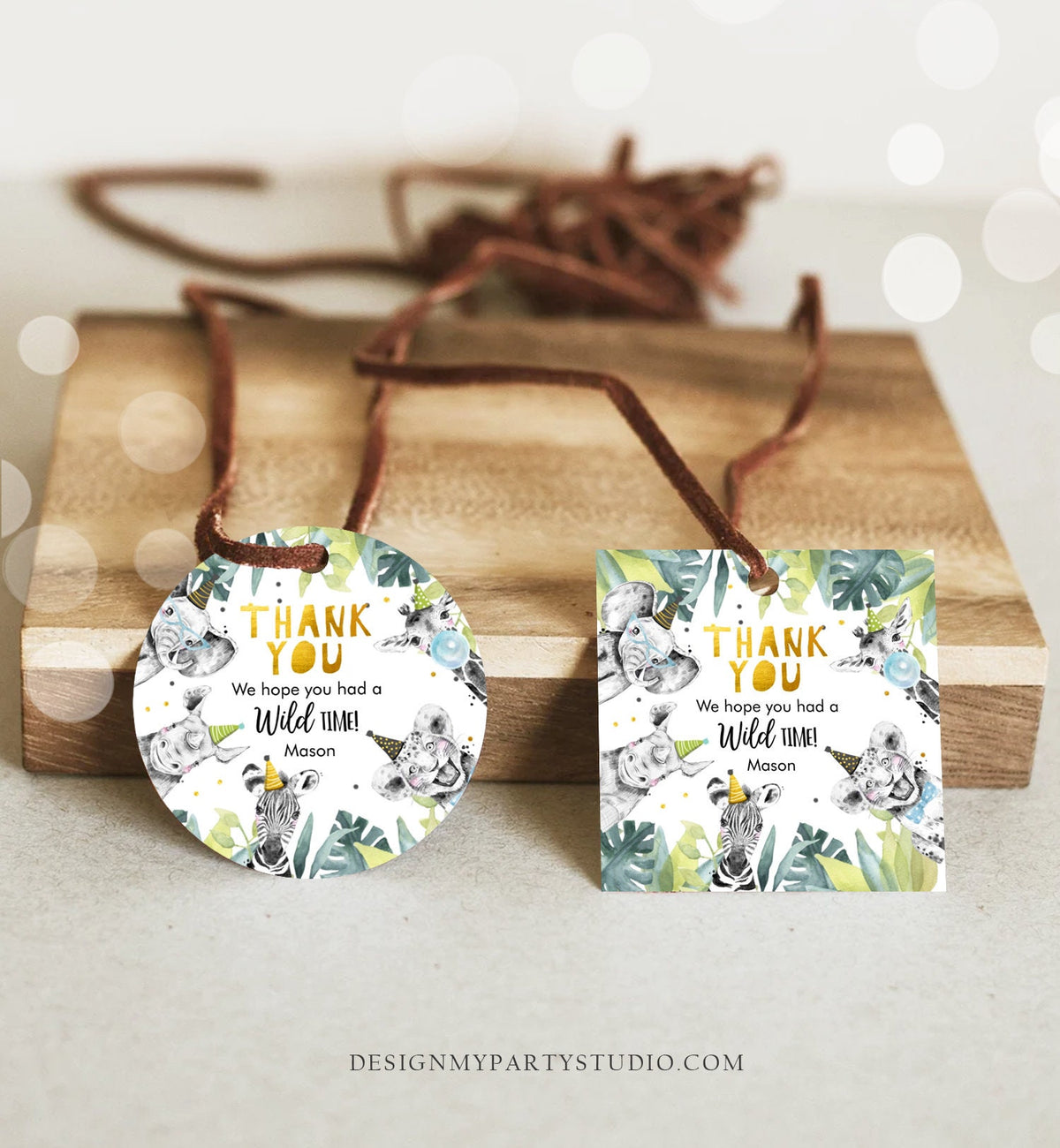Editable Party Animals Favor Tags Wild One Animals Thank You Tag Safari Animals Zoo Birthday Wild Time Boy Stickers Template Digital 0322